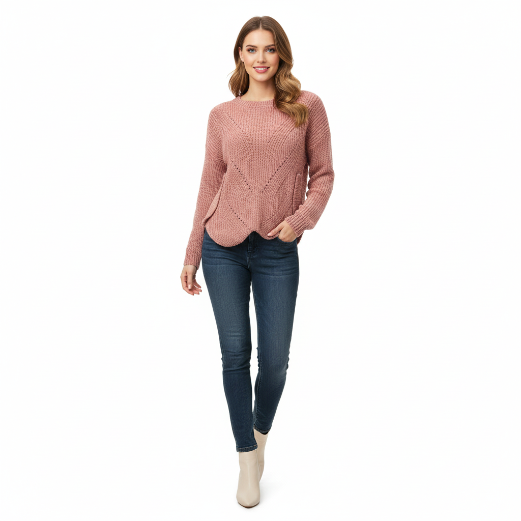 Womens Sweaters  Crewneck Cute Elegant Soft Long Sleeve Hollow Cable Knit Pullover Tops