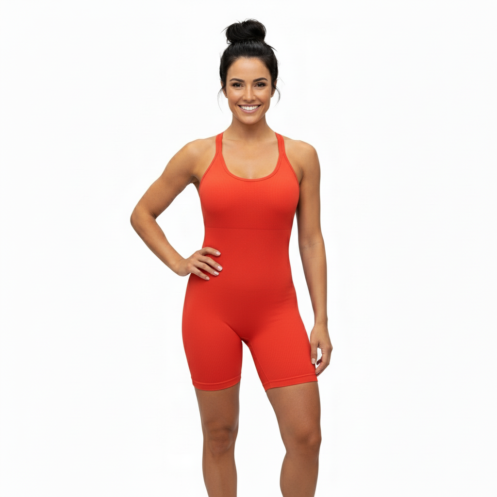 Workout Romper Square Neck Jumpsuit Women, Yoga, Ribbed, One Piece, Seamless,