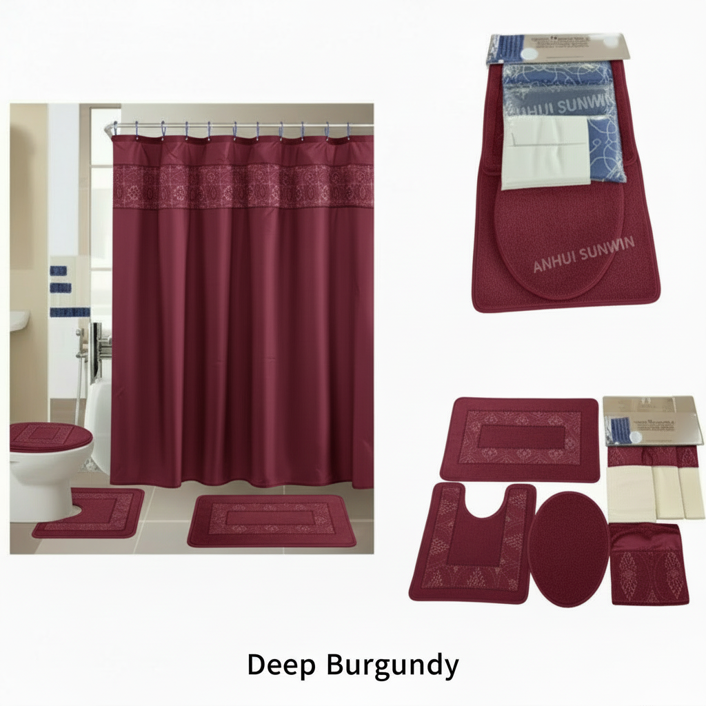 18pcs bathroom washroom set waterproof shower curtain bath set toilet lid cover rug set