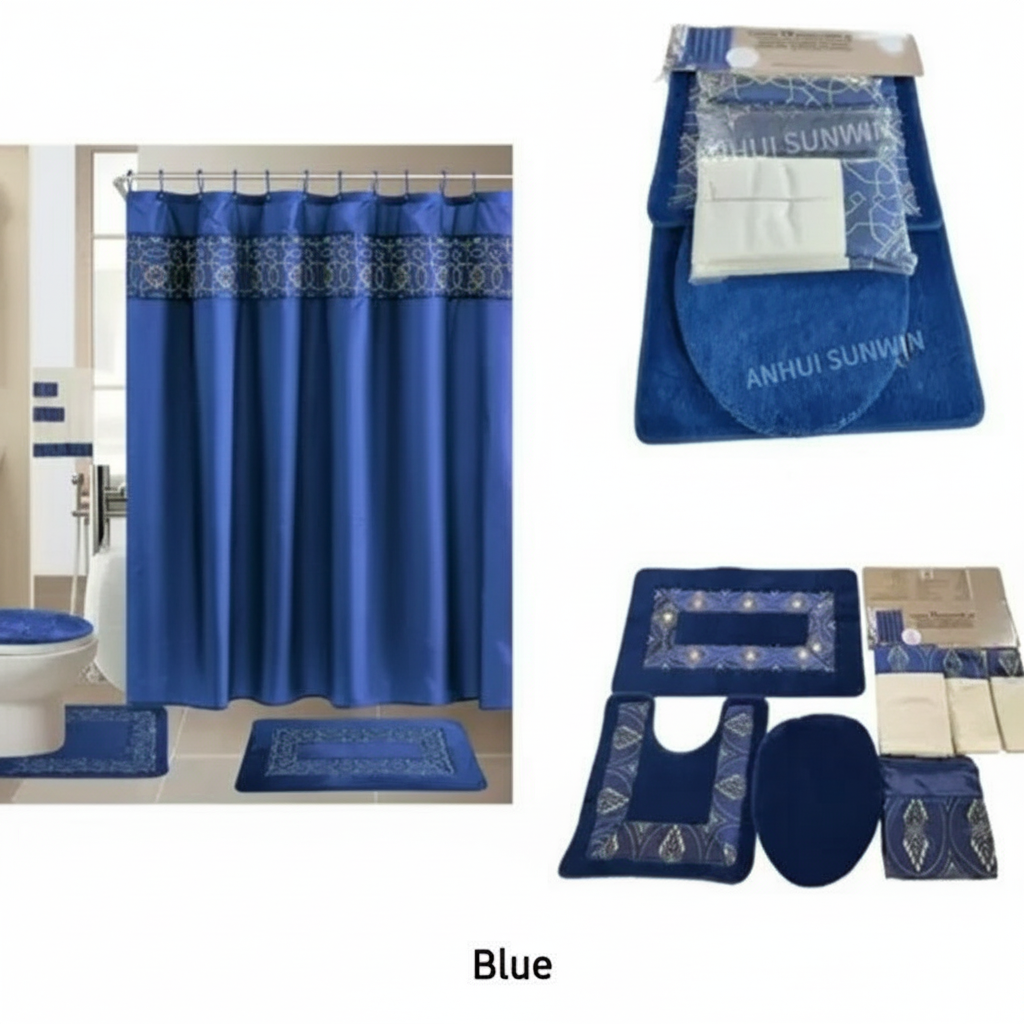 18pcs bathroom washroom set waterproof shower curtain bath set toilet lid cover rug set
