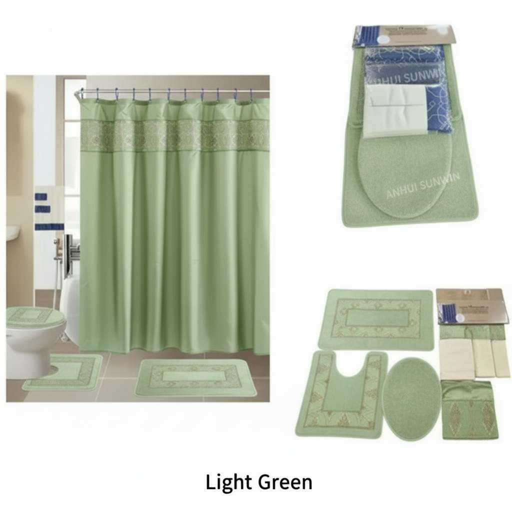 18pcs bathroom washroom set waterproof shower curtain bath set toilet lid cover rug set