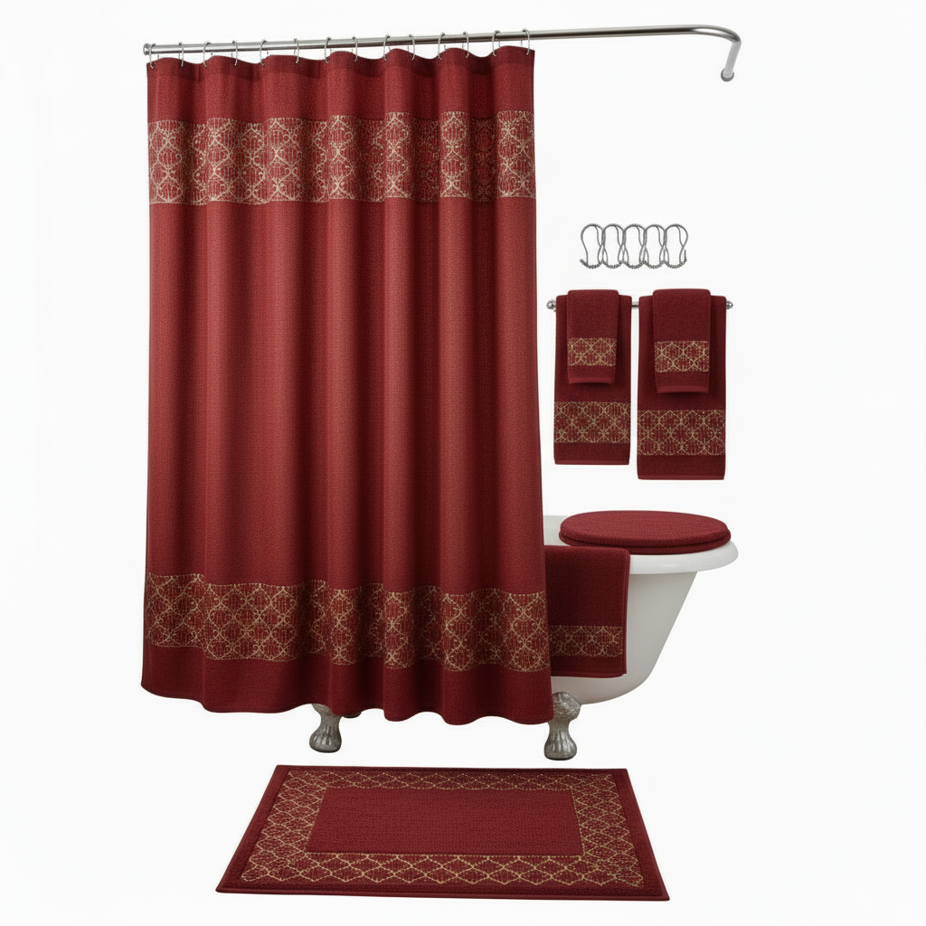 18pcs bathroom washroom set waterproof shower curtain bath set toilet lid cover rug set