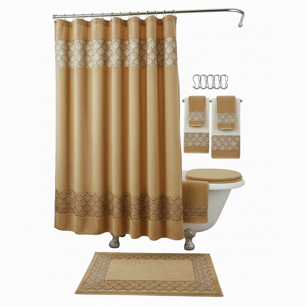 18pcs bathroom washroom set waterproof shower curtain bath set toilet lid cover rug set