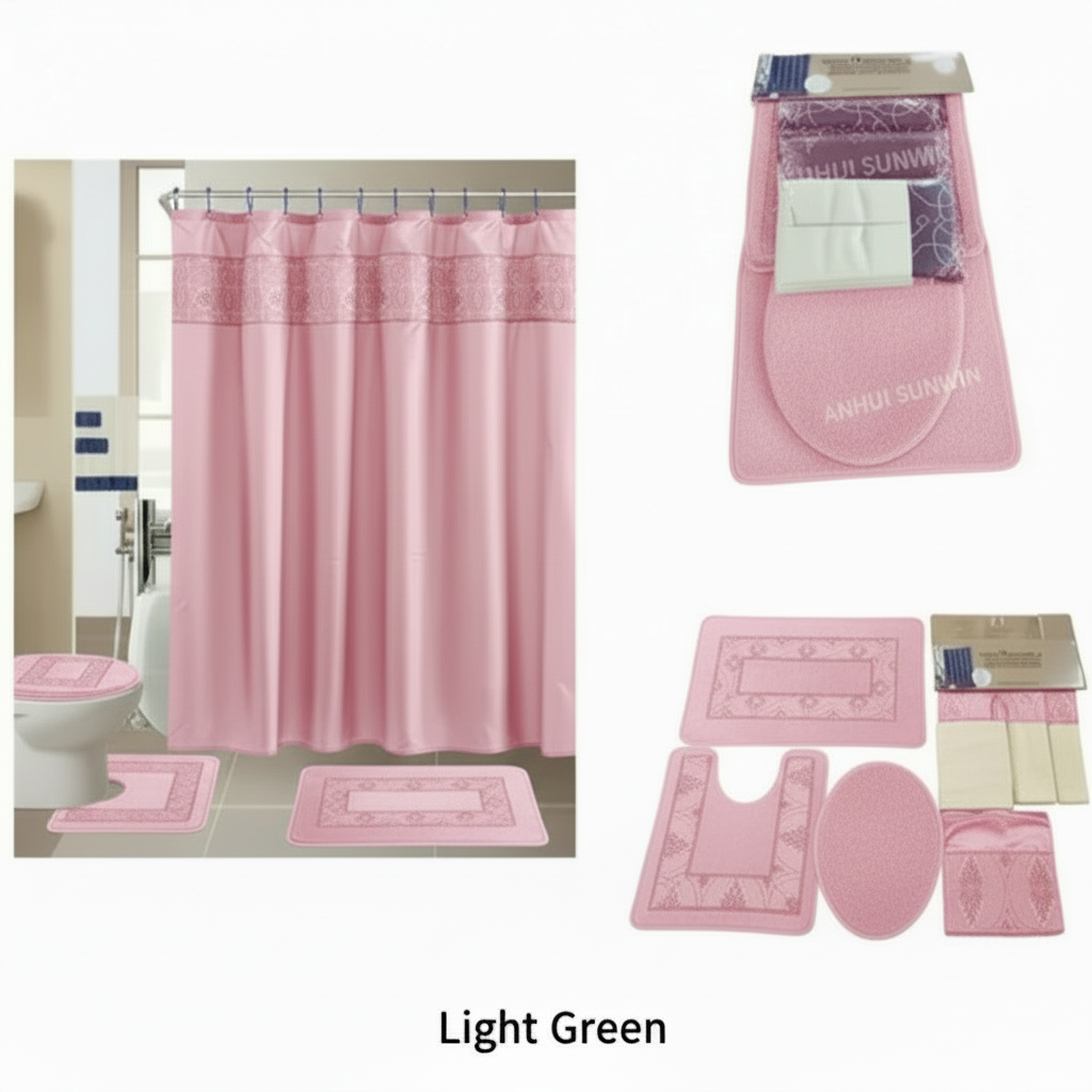 18pcs bathroom washroom set waterproof shower curtain bath set toilet lid cover rug set