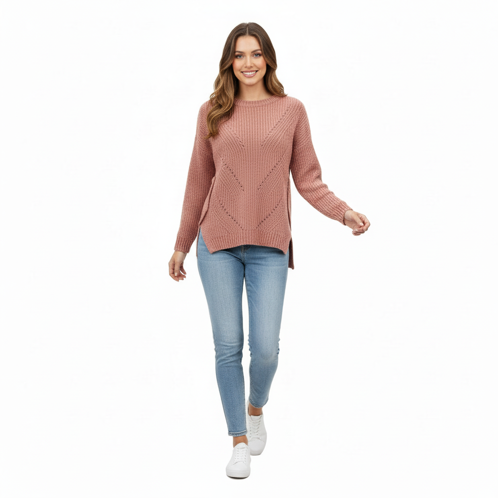 Womens Sweaters  Crewneck Cute Elegant Soft Long Sleeve Hollow Cable Knit Pullover Tops